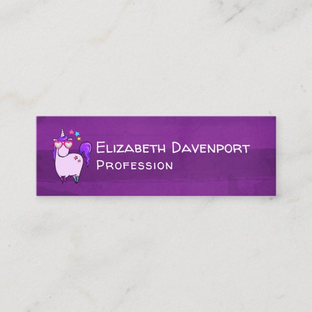 Cute Unicorn in Heart Shaped Glasses Mini Business Card (Front)