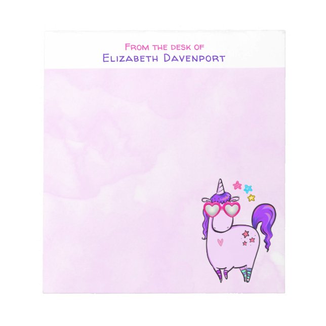 Cute Unicorn in Heart Shaped Glasses Notepad (Front)