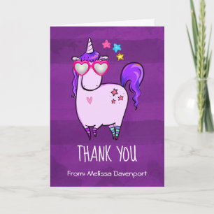 Cute Unicorn in Heart Shaped Glasses Thank You Card