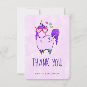 Cute Unicorn in Heart Shaped Glasses Thank You Card