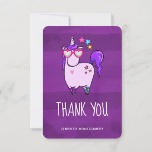 Cute Unicorn in Heart Shaped Glasses Thank You Card