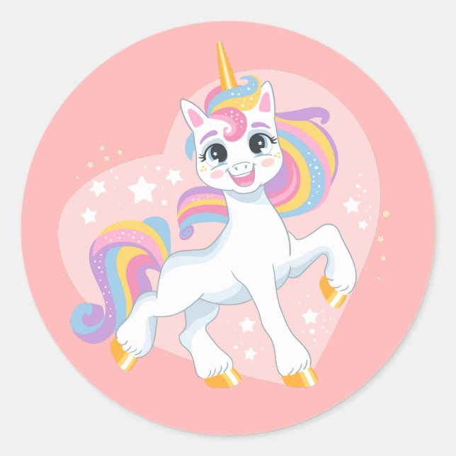 Cute unicorn in the heart classic round sticker (Front)