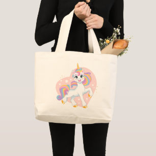 Cute unicorn in the heart large tote bag