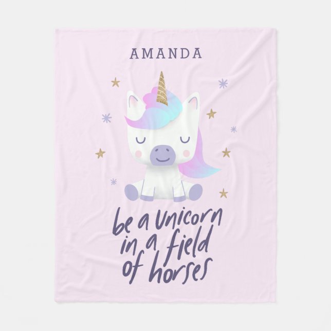 Cute Unicorn Inspirational Quote | Add Name Fleece Blanket (Front)