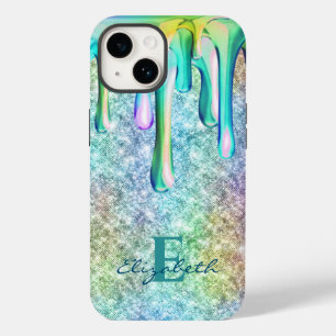 Cute Unicorn Iridescent glitter drips Faux Glitter Case-Mate iPhone 14 Case