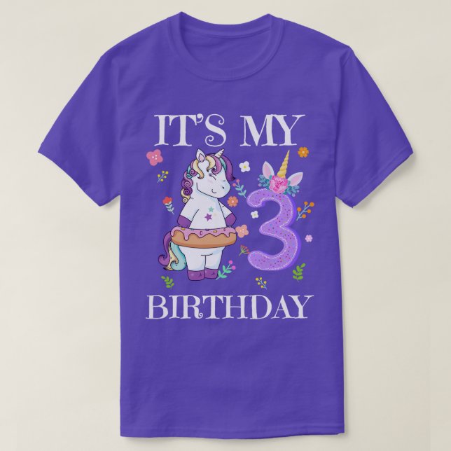 Cute Unicorn Its My 3rd Birthday T-Shirt (Design Front)