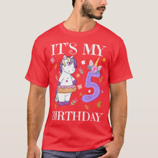 Cute Unicorn Its My 5th Birthday T-Shirt