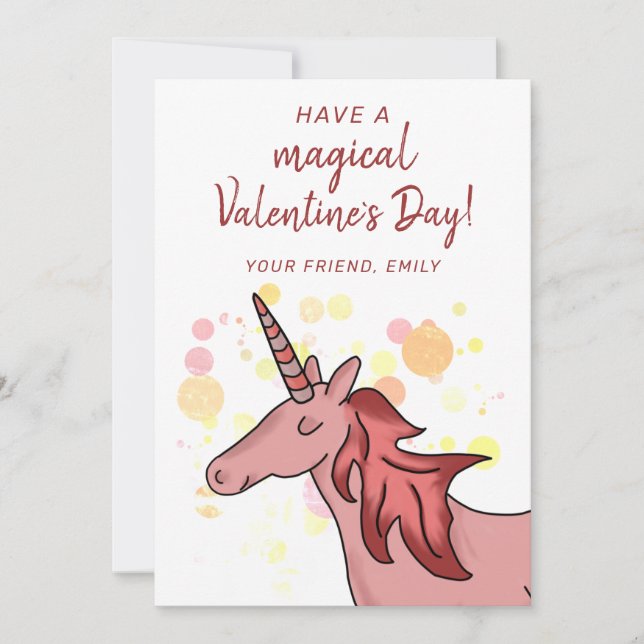 Cute Unicorn Kids Classroom Valentine`s day Holiday Card (Front)