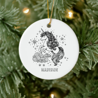 Cute Unicorn Kids Personalised Create Your Own Ceramic Ornament