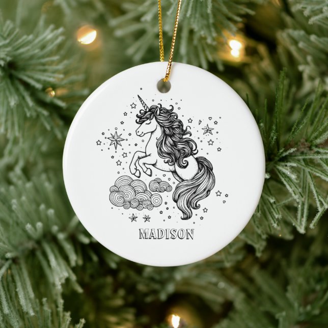 Cute Unicorn Kids Personalised Create Your Own  Ceramic Ornament (Tree)