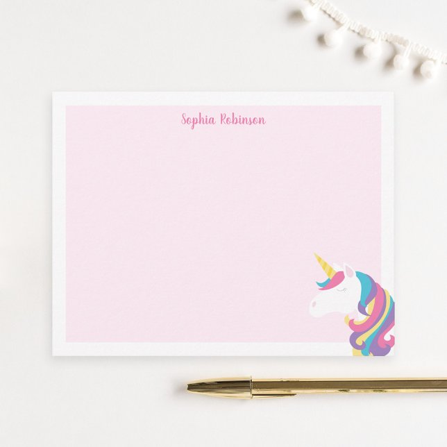 Cute Unicorn Kids Personalised Stationery Flat Card (Creator Uploaded)
