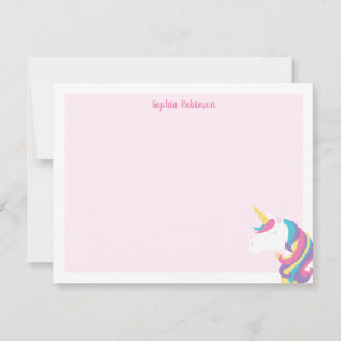Cute Unicorn Kids Personalized Stationery Flat Card