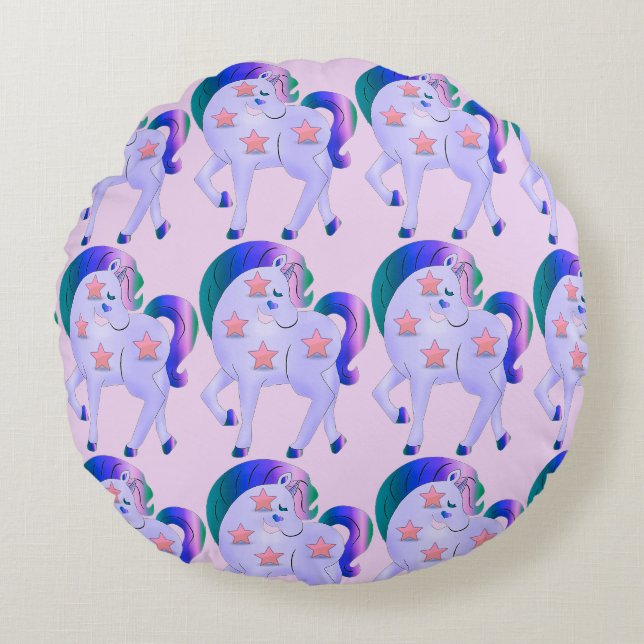 Cute Unicorn Kids Round Cushion (Front)