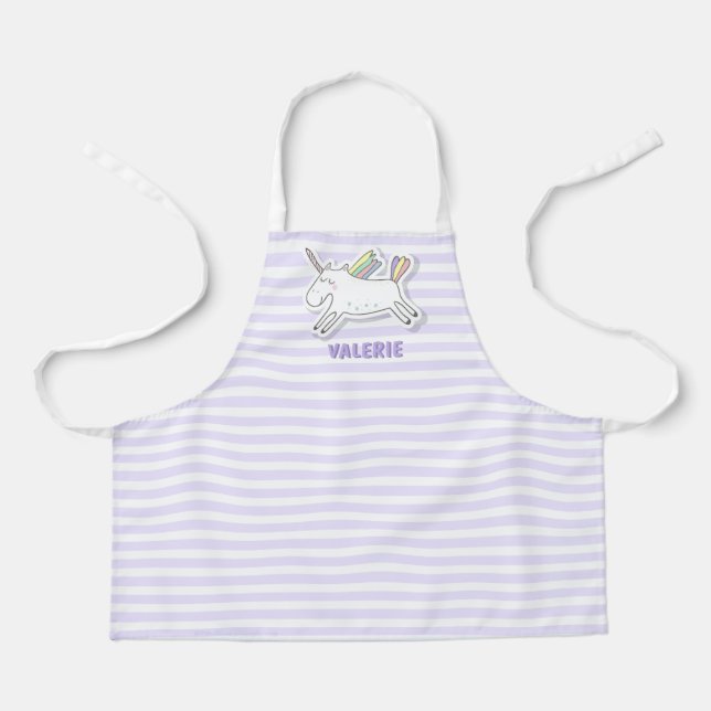 Cute Unicorn - Lavender Striped Kids  Apron (Front)