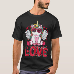 Cute Unicorn Love Heart Valentines Day Girls Kids  T-Shirt