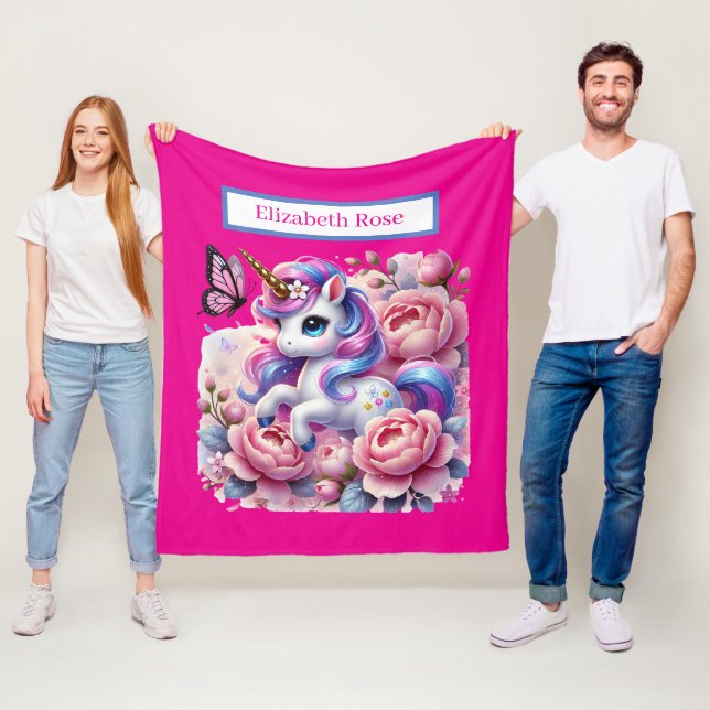Cute unicorn lovers add name  fleece blanket (In Situ)