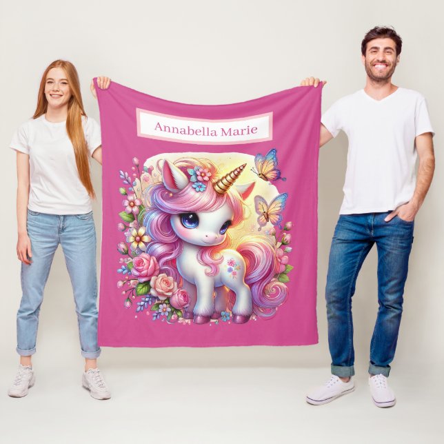 Cute unicorn lovers add name  fleece blanket (In Situ)