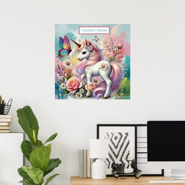 Cute unicorn lovers add name poster (Home Office)