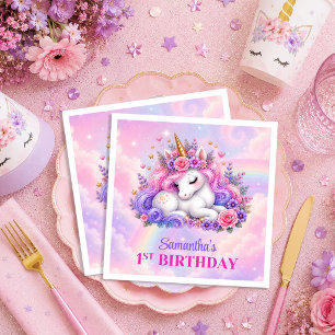 Cute Unicorn Magical Day Girl Birthday Napkins Set