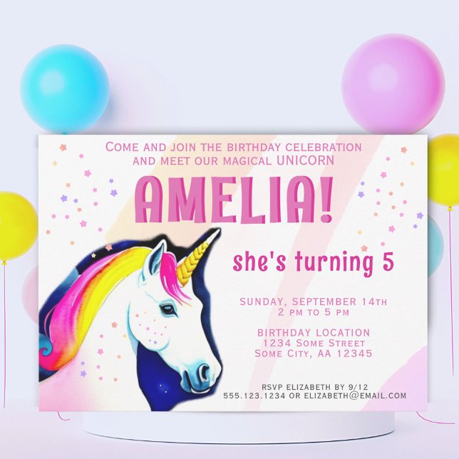 Cute Unicorn Magical Girl Birthday  Invitation (Creator Uploaded)
