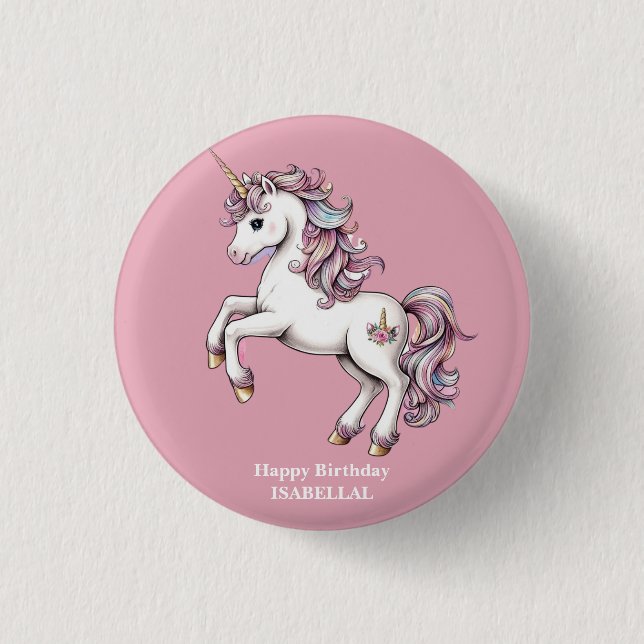 Cute unicorn magical princess  girly birthday kids 3 cm round badge (Front)