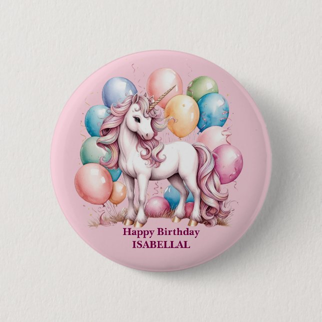 Cute unicorn magical princess  girly birthday kids 6 cm round badge (Front)