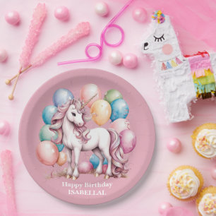 Cute unicorn magical princess  girly birthday kids paper plate