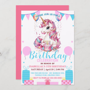 Cute unicorn magical princess  girly birthday kids save the date
