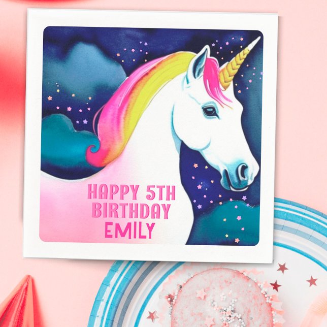 Cute Unicorn Magical Star Girl Happy Birthday Napkin (Creator Uploaded)