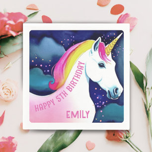 Cute Unicorn Magical Star Girl Happy Birthday Napkin