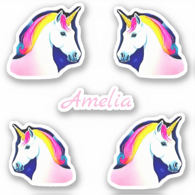 Cute Unicorn Magical Stars Drawing Girl Name (Front)