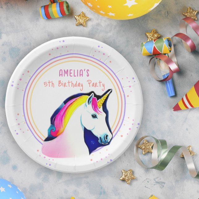 Cute Unicorn Magical Stars Girl Birthday Paper Plate (Creator Uploaded)
