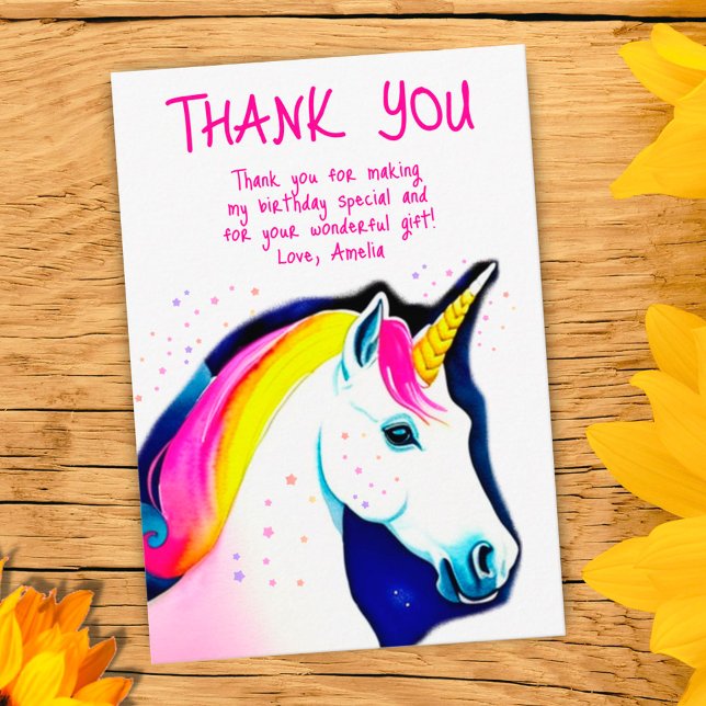 Cute Unicorn Magical Stars Girl Birthday  Thank You Card (Creator Uploaded)