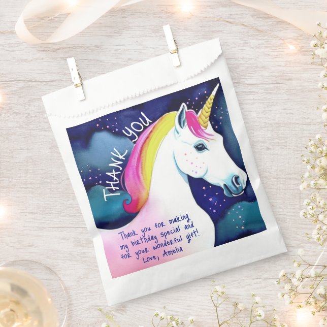 Cute Unicorn Magical Stars Girl Birthday Thank you Favour Bag (Clipped)