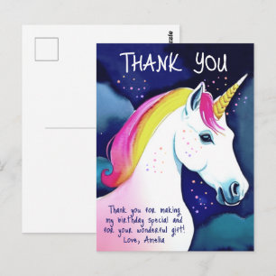 Cute Unicorn Magical Stars Girl Birthday Thank you Postcard