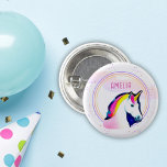 Cute Unicorn Magical Stars Girl Name Birthday  3 Cm Round Badge<br><div class="desc">Cute Unicorn Magical Stars Girl Name Birthday button. These beautiful and magical birthday button will make your special occasion even more magical!  Personalise it with a name of your choice and make your little one feel extra special on their special day. The button features a cute unicorn drawing.</div>