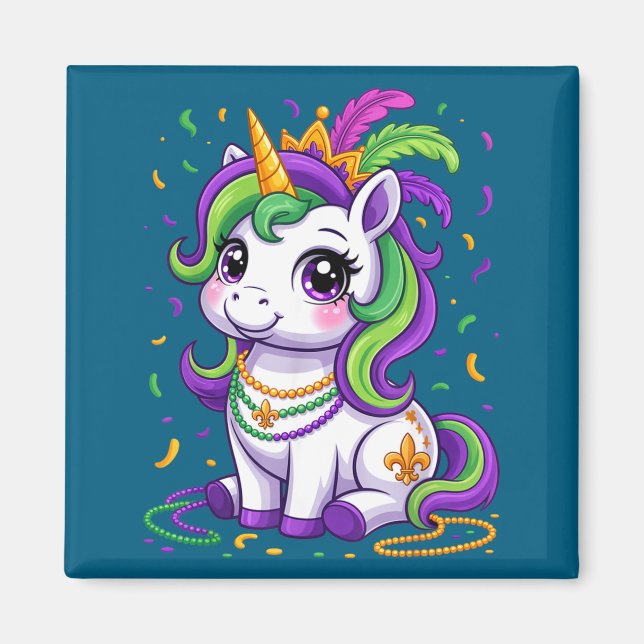 Cute Unicorn Mardi Gras Carnival Fat Tuesday Girls Magnet (Front)