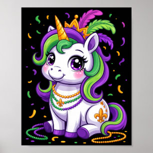 Cute Unicorn Mardi Gras Carnival Fat Tuesday Girls Poster