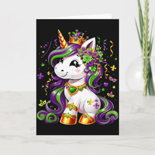 Cute Unicorn Mardi Gras Girls Kids Women  Card