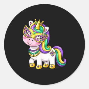Cute Unicorn Mardi Gras Mask Carnival For Girls Ki Classic Round Sticker