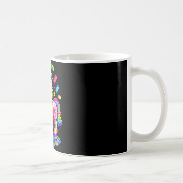 Cute unicorn master builder building bricks blocks coffee mug (Right)