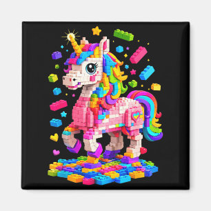 Cute unicorn master builder building bricks blocks magnet