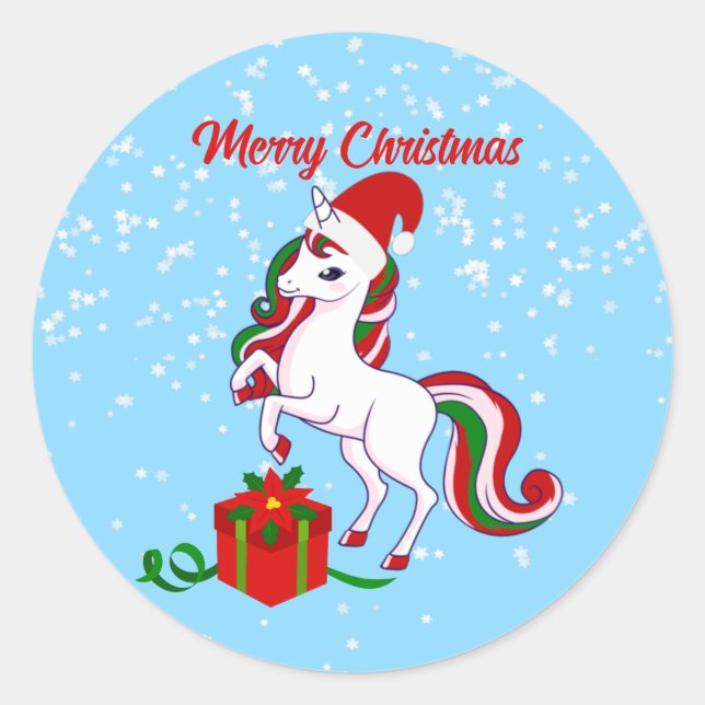 Cute Unicorn Merry Christmas  Classic Round Sticke Classic Round Sticker (Front)