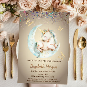 Cute Unicorn Moon Butterfly Confetti Baby Shower  Invitation