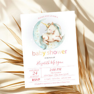 Cute Unicorn Moon Dotted Baby Shower Invitation