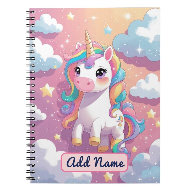 Cute Unicorn Notebook – Editable Name (Front)