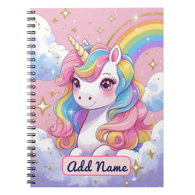 Cute Unicorn Notebook – Editable Name (Front)