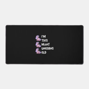 Cute Unicorn Old 3 Three Years Old Birthday x Kids Desk Mat