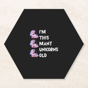 Cute Unicorn Old 3 Three Years Old Birthday x Kids Paper Coaster