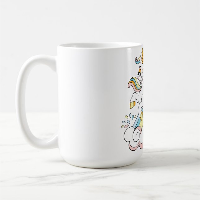 Cute unicorn on a rainbow coffee mug (Left)
